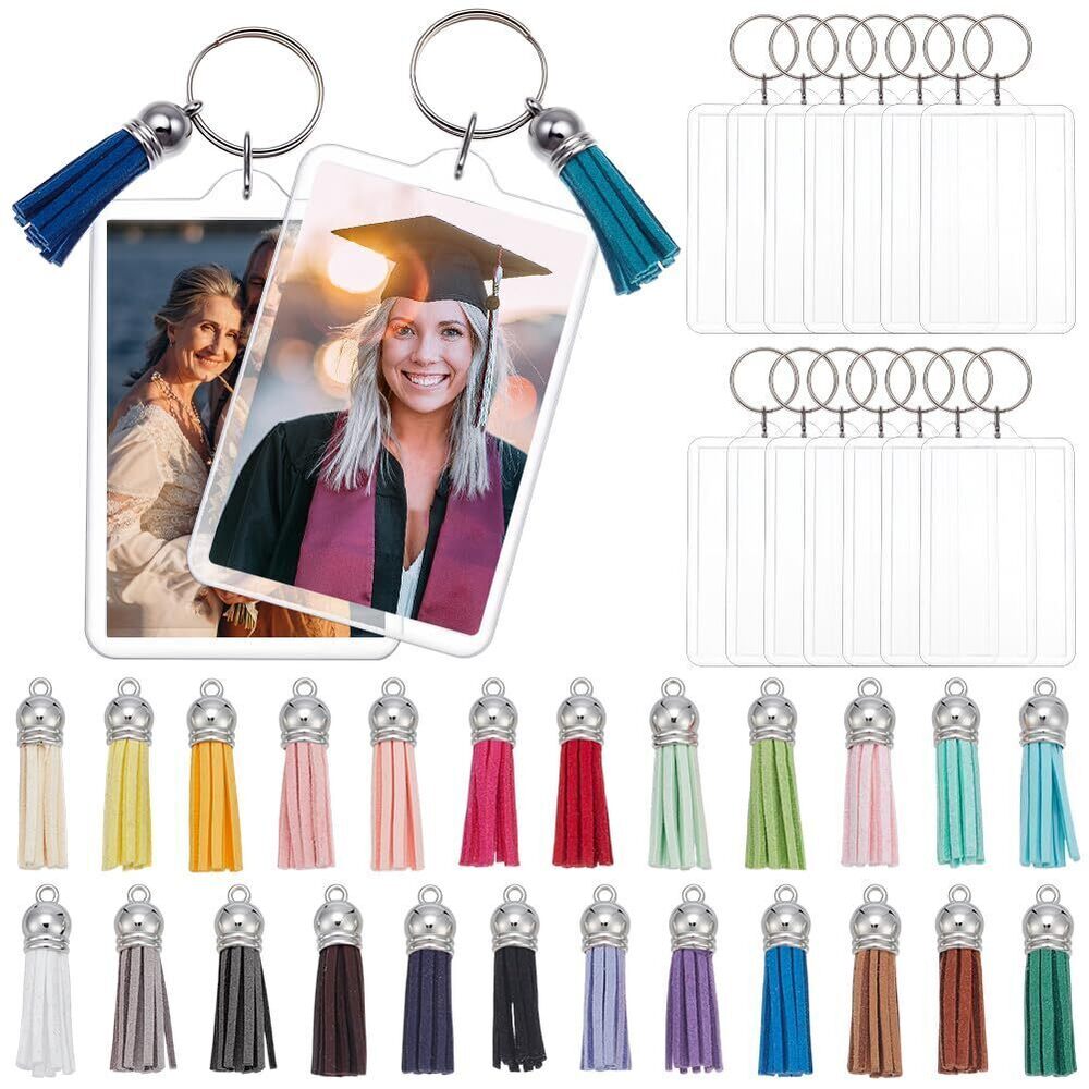 2848 50 Pcs Photo Keychain DIY Acrylic Keychain Clear Blanks Keychains